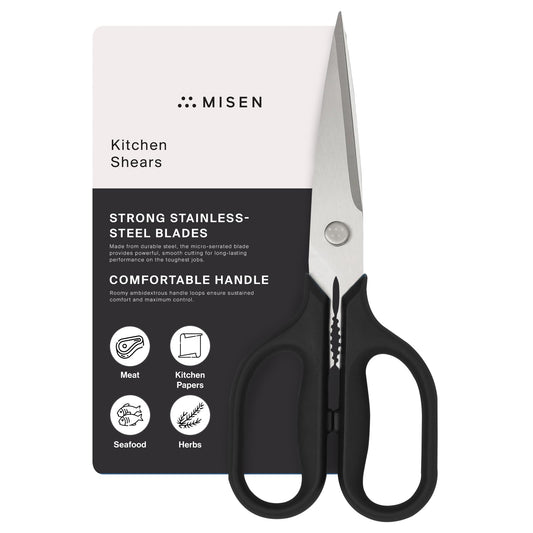 Misen Heavy Duty Kitchen Shears - Stainless Steel, Versatile and Easy Clean Scissors for Meat, Herbs and Veggies - Ambidextrous Comfort Handle - Professional Grade - Black