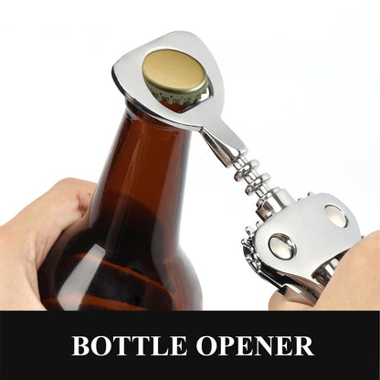 KORCCI Wine Opener, Heavy-Duty Zinc Alloy Wing Corkscrew, Premium Beer Bottle Opener, Multifunctional Wine Accessories with Ergonomic Handle and Sharp Screw, for Kitchen, Bar, Restaurant, Bartenders