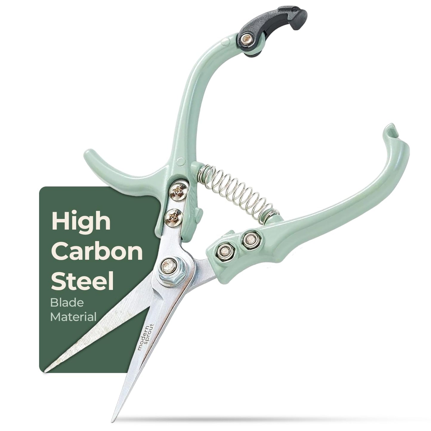 Modern Sprout Pruning Shears - Herb Snipping Scissors- Lightweight Gardening Tools W/Easy Lock - Flower Cutter Garden Shears - Carbon Steel Blade + Reusable Holster (Green, 1-Pack)