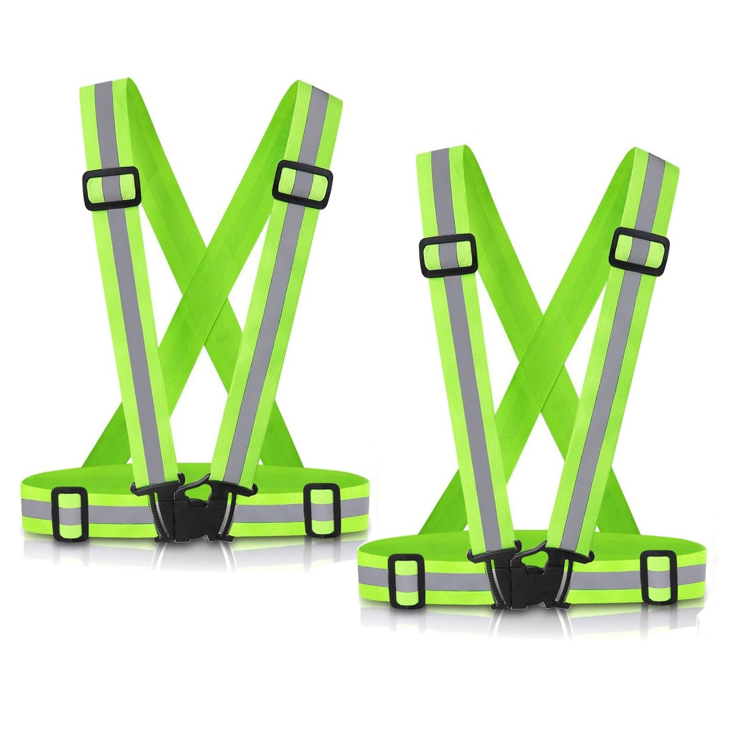 Reflective Vest Running Gear, 2Pack High Visible Safety VES for Cycling Jogging Running Walking, Adjustable for Men Women Kids (2, Green)
