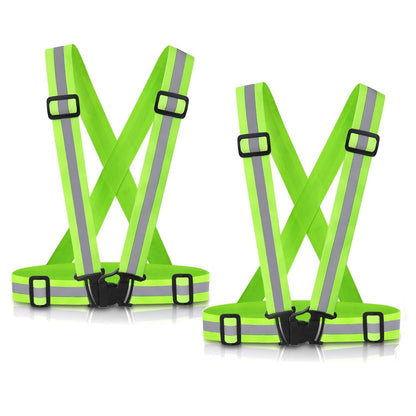 Reflective Vest Running Gear, 2Pack High Visible Safety VES for Cycling Jogging Running Walking, Adjustable for Men Women Kids (2, Green)