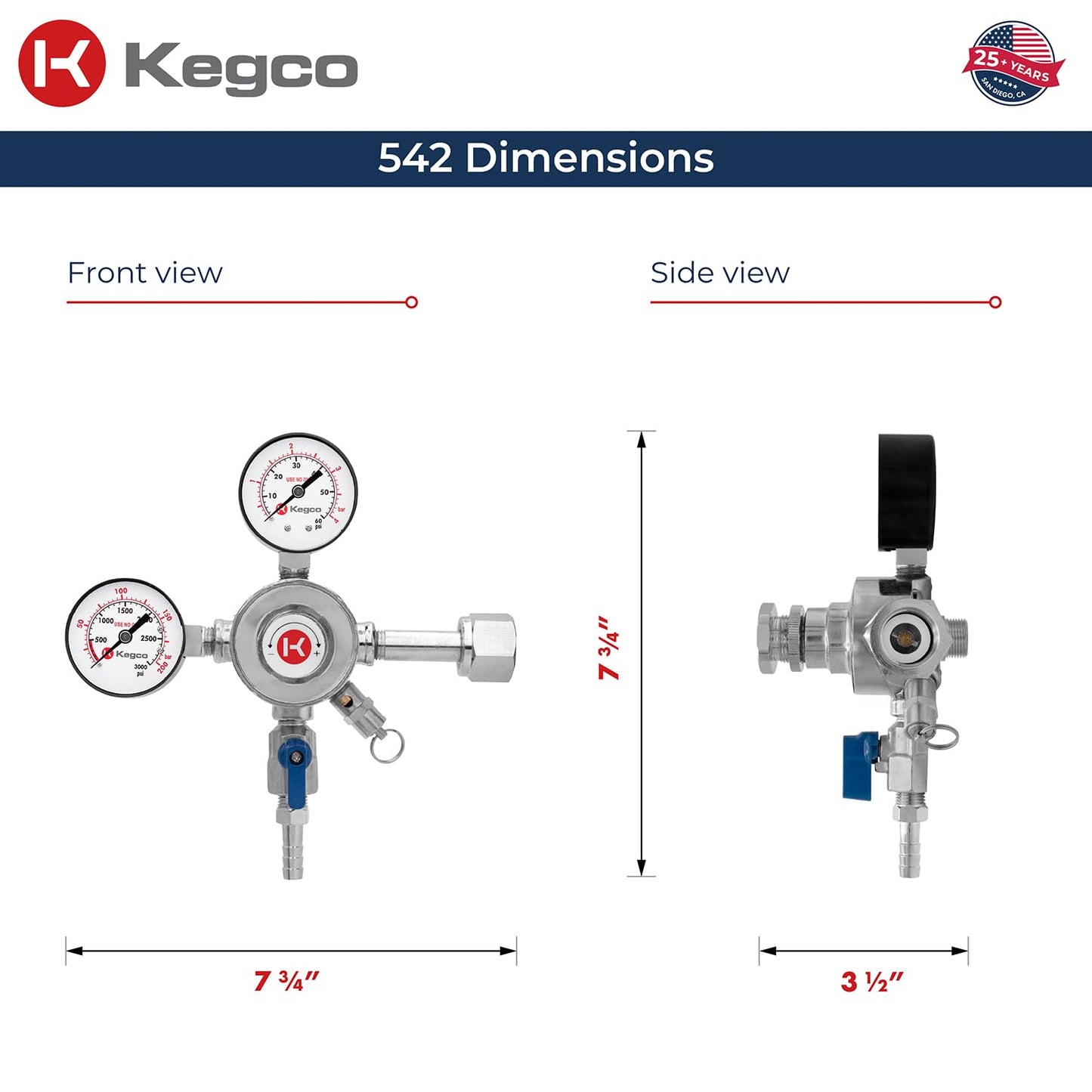 Kegco KC LH-542 Premium Pro Series Dual Gauge Co2 Draft Beer Regulator, Chrome