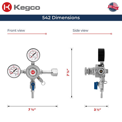 Kegco KC LH-542 Premium Pro Series Dual Gauge Co2 Draft Beer Regulator, Chrome