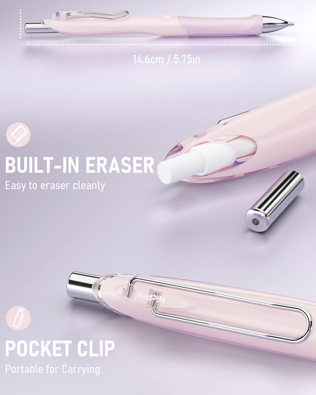 Nicpro 6PCS Pastel Mechanical Pencil Set 0.7 mm, Cute Mechanical Pencils with Comfort Grip with 12 Tubes HB Lead Refill, 3 Eraser, 9 Eraser Refills for Student Writing, Drawing, Sketching- with Case