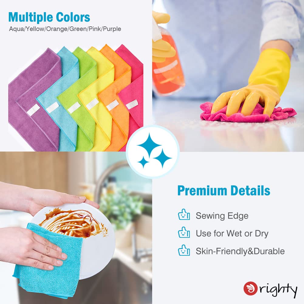 Orighty Microfiber Cleaning Cloth Pack of 12, Microfiber Towels for Cars, Highly Absorbent Car Cleaning Supplies, Lint Free Cloths Clean Rags for Car Care, House, Kitchen, 12x12 inch