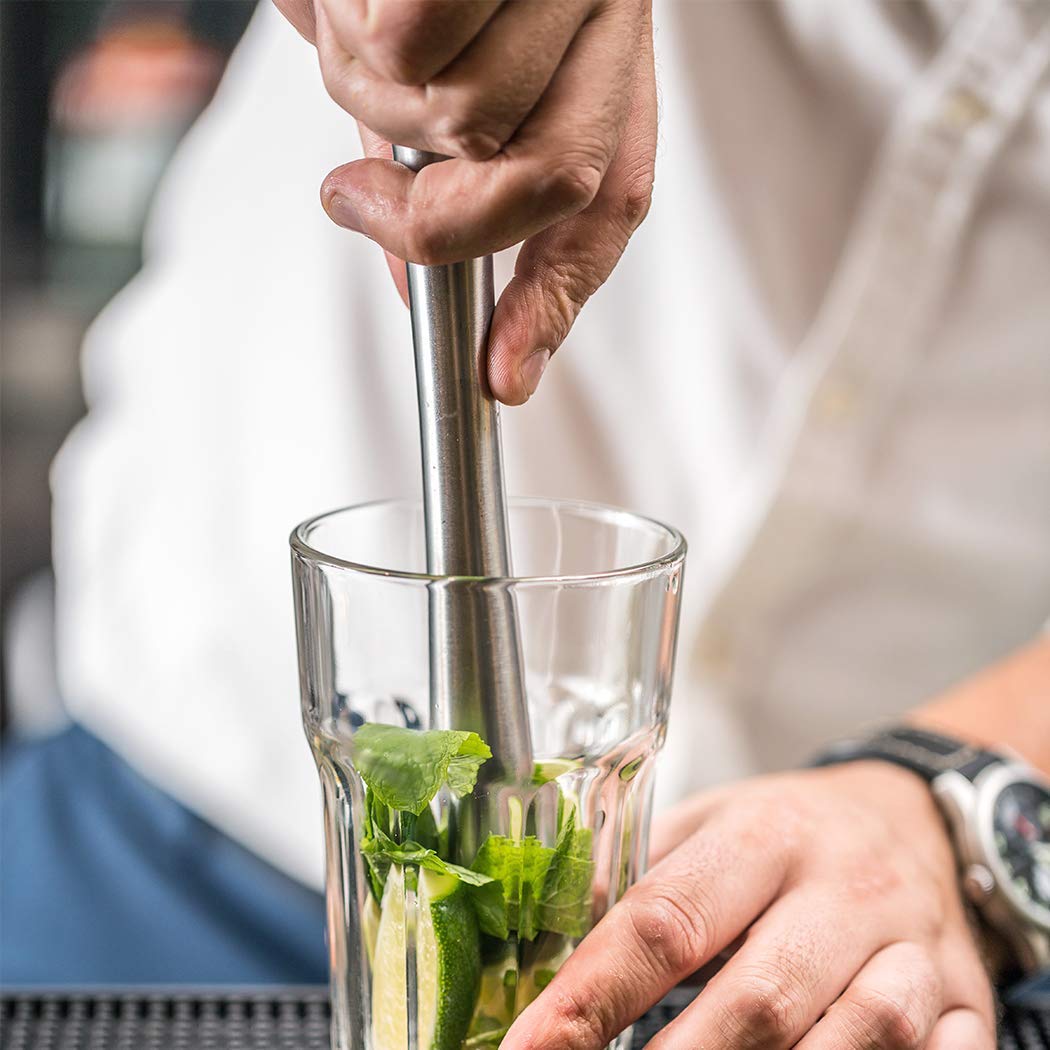 Food-Grad 304 Stainless Steel Cocktail Muddler and Mixing Spoon Home Bar Tool Set -Dishwasher Safe - Create Delicious Mojitos and Other Fruit Based Drinks (8 inch)