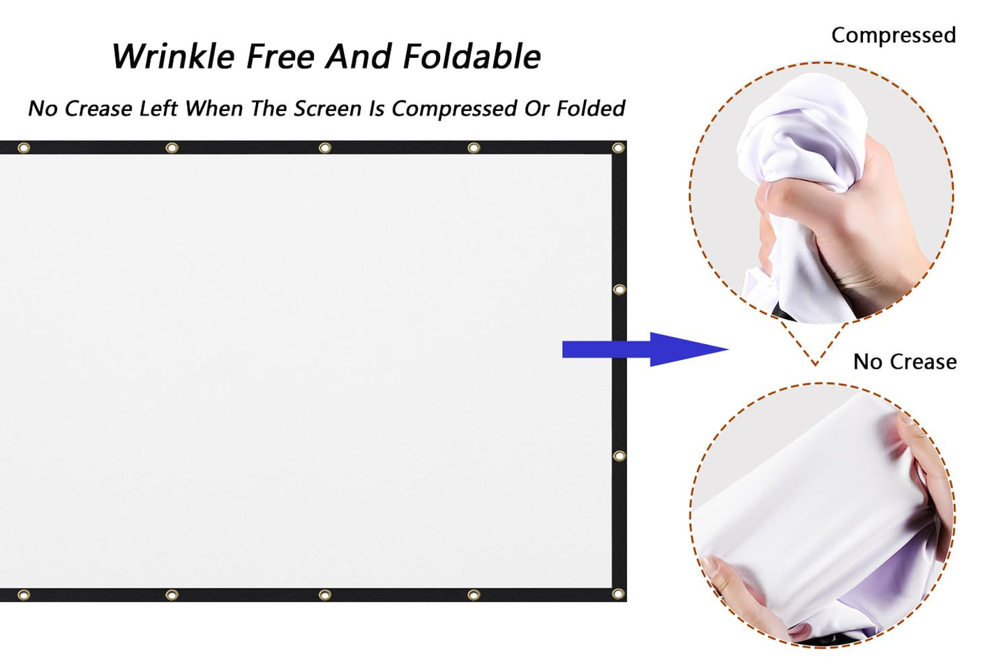 Mdbebbron 150 inch Projection Screen 16:9 Foldable Anti-Crease Portable Projector Movies Screen for Office Home Theater Outdoor Indoor Support Double Sided Projection