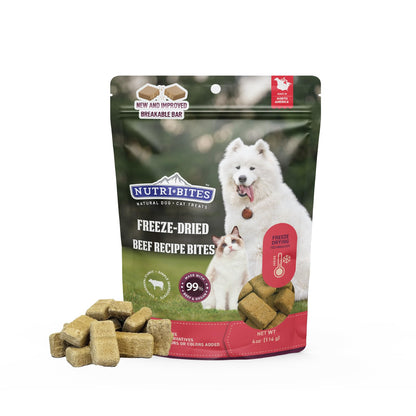 NutriBites Freeze Dried Beef Recipe Dog & Cat Treats, 4oz | Healthy Pet Training Treats or Food Topper | All Natural, Single Ingredient, High Protein | Great for Puppy, Small, Medium, or Large Breeds