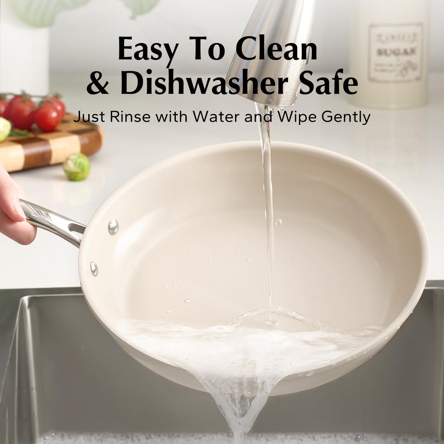 Redchef Nonstick Frying Pans Set, Ceramic Pan Skillet, Non Toxic Pans for Cooking, 8" 9.5" 11" Ceramic Frying Pan Set PFAS & PTFE & PFOA Free with Stay Cool Handle, Dishwasher & Oven Safe, Beige White