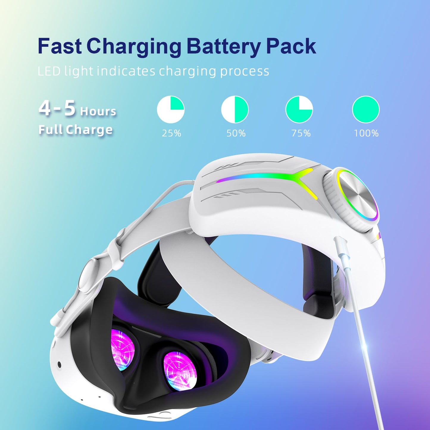 QWOS RGB Headsets Comfort Head Strap with 12000mAh Battery for Meta Quest 3S - NOT Compatible with Quest 3