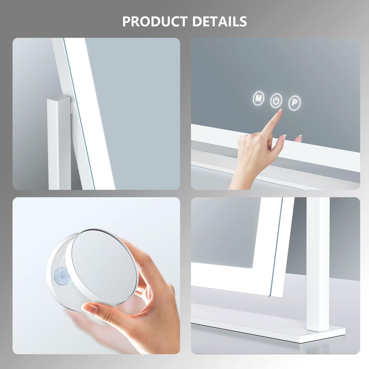 Gvnkvn Lighted Makeup Mirror, 17.2"x13.6" Hollywood Vanity Mirror with Lights, Three Color Modes, Smart Touch Control, 360°Rotation,with 5X Magnifying Glass