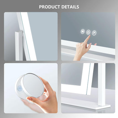 Gvnkvn Lighted Makeup Mirror, 17.2"x13.6" Hollywood Vanity Mirror with Lights, Three Color Modes, Smart Touch Control, 360°Rotation,with 5X Magnifying Glass