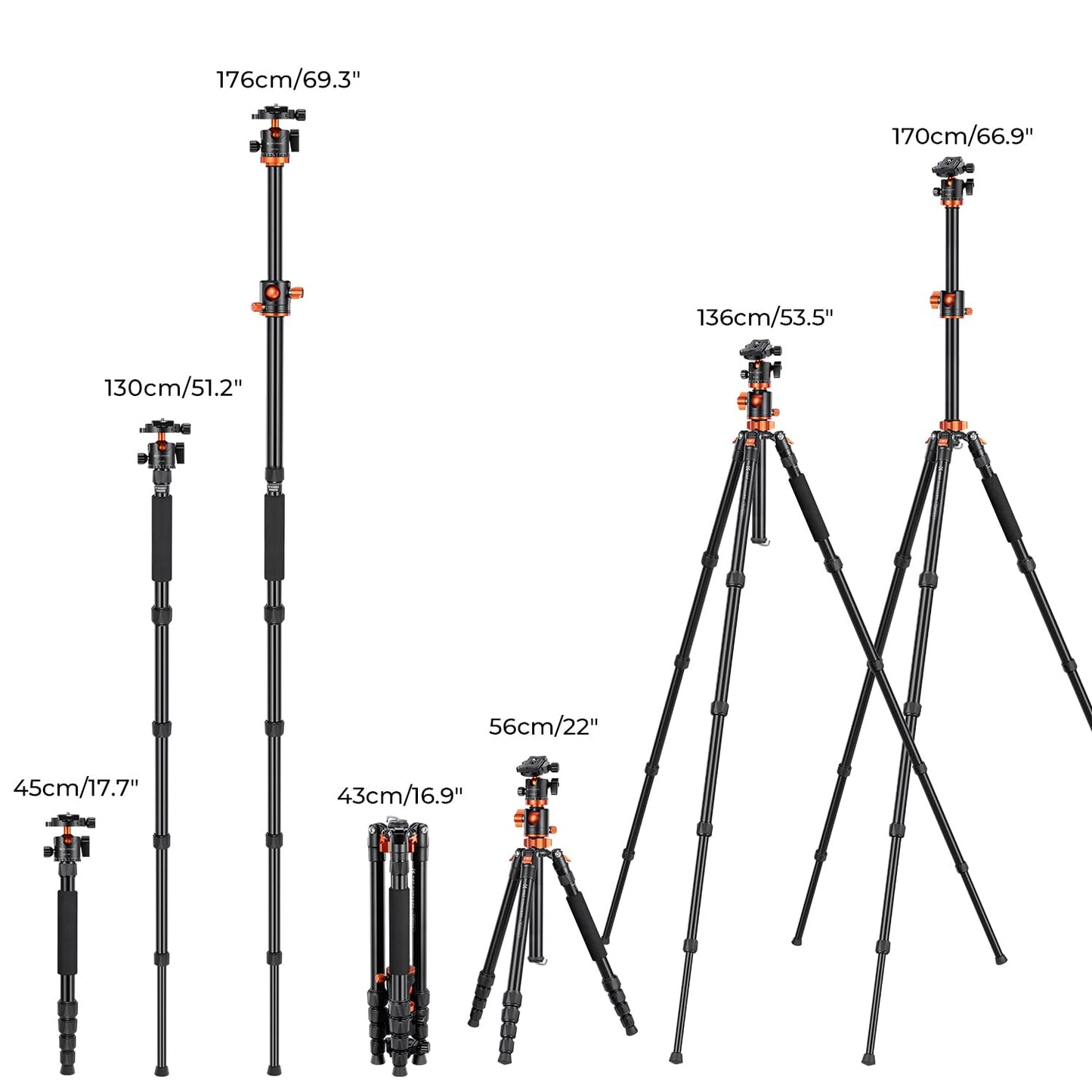 K&F Concept 67 inch Camera Tripod Horizontal Aluminum Tripods Portable Monopod with 360 Degree Ball Head Quick Release Plate for DSLR Cameras T255A4+BH-28L (TM2515T1)