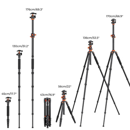 K&F Concept 67 inch Camera Tripod Horizontal Aluminum Tripods Portable Monopod with 360 Degree Ball Head Quick Release Plate for DSLR Cameras T255A4+BH-28L (TM2515T1)