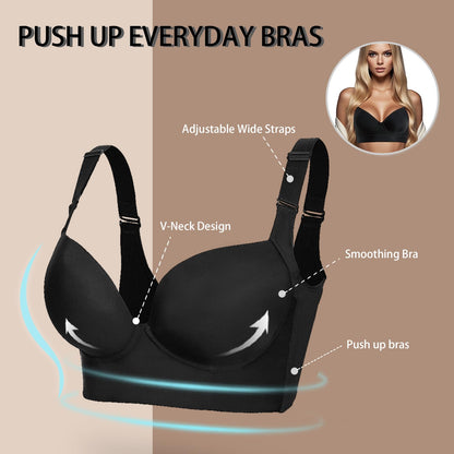 Geibiu Push up Bras for Women Deep Cup Bra Hides Back Fat Full Back Coverage Bra Plus Size(Nude 38DDD)