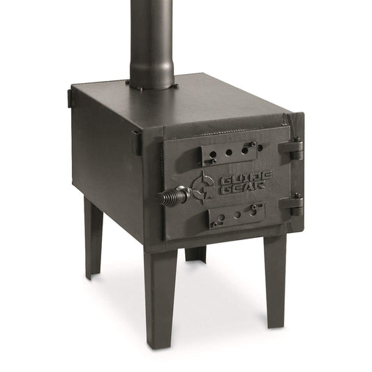 Guide Gear Outdoor Wood Burning Stove; Portable with Chimney Pipe for Cooking and Camping