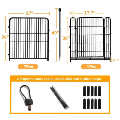 Getlay 36 in(H) Garden Fence With Gate, Wide Gate Low Threshold, 8 Panels Total 17.7 ft(L) Heavy Duty Iron Animal Barrier Fence For Yard, Suitable For Indoor Or Outdoor Dog Fencing,Garden Border Fence