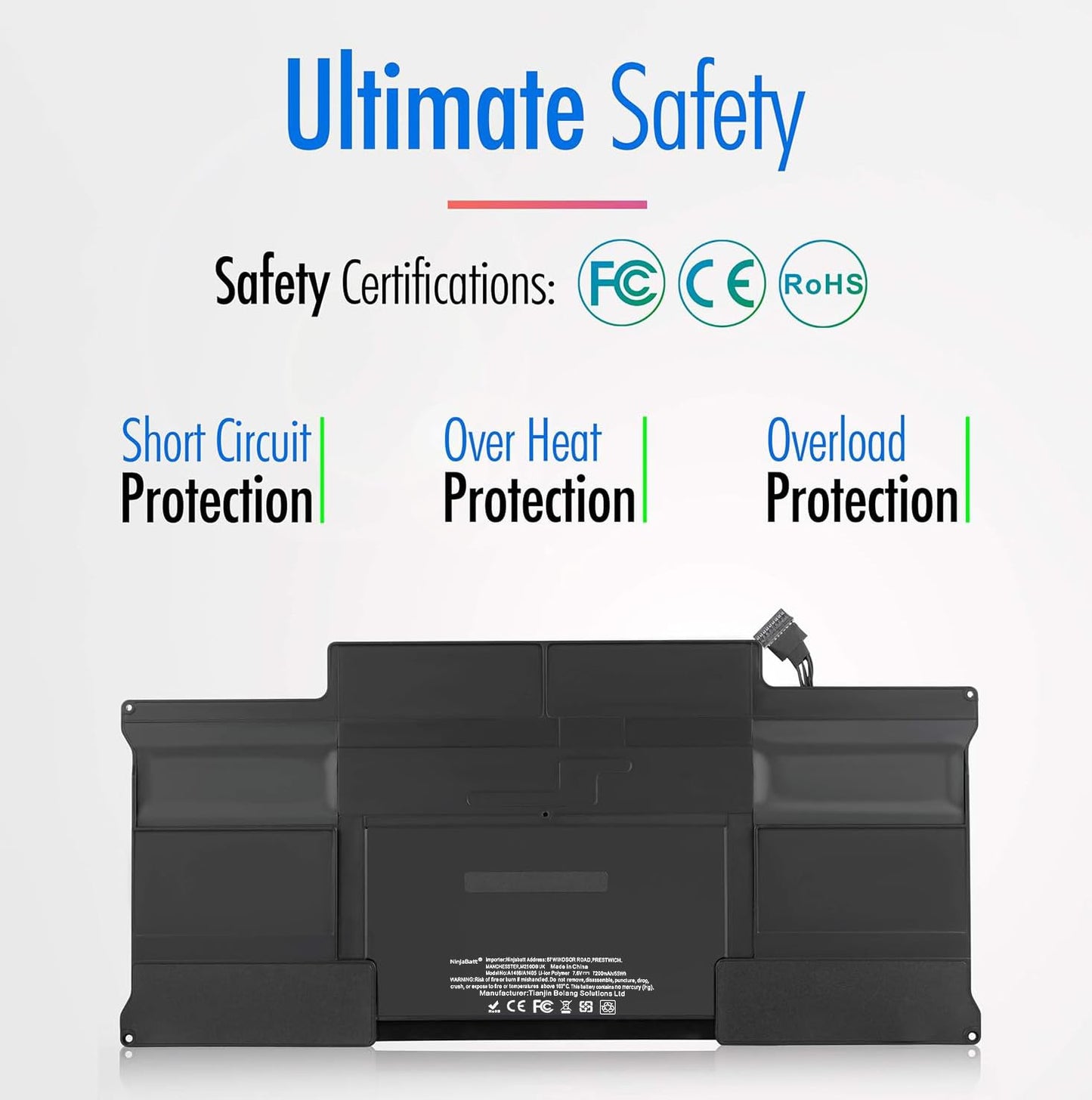 NinjaBatt A1466 Battery for Apple MacBook Air 13″ (Mid 2012, Mid 2013, Early 2014, Early 2015,2017) A1369(Late 2010, Mid 2011 Version) A1405 A1377 [7160mAh/54.5Wh/7.6V]