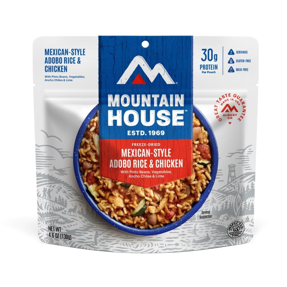 Mountain House Mexican-Style Adobo Rice & Chicken | Freeze Dried Backpacking & Camping Food | Gluten-Free | 2 Servings