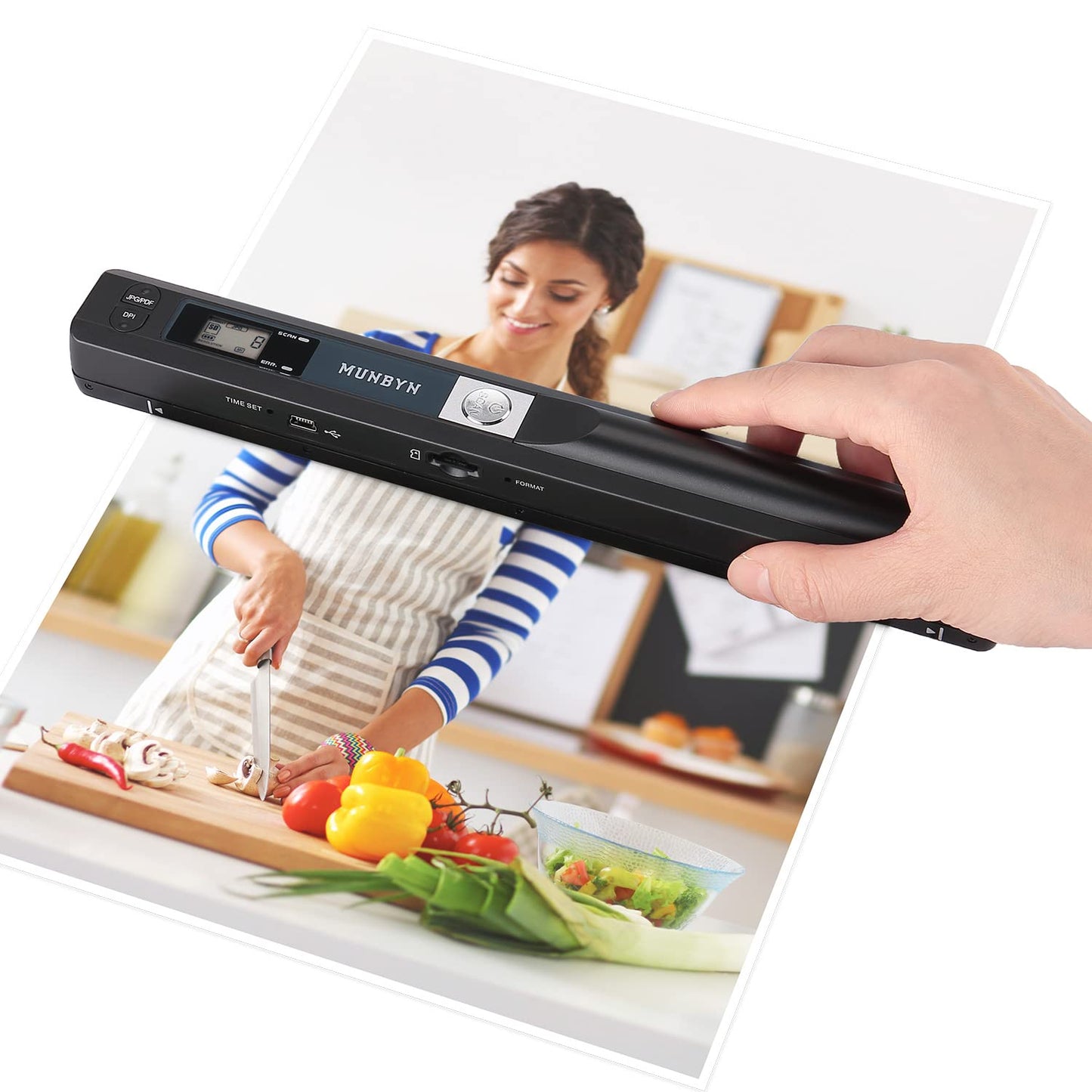 MUNBYN Portable Scanner, Photo Scanner for A4 Documents Pictures Pages Texts in 900 Dpi, Flat Scanning, Include 16G SD Card, Wand Document Reader Uploads Images to Computer Via USB Cable, No Driver