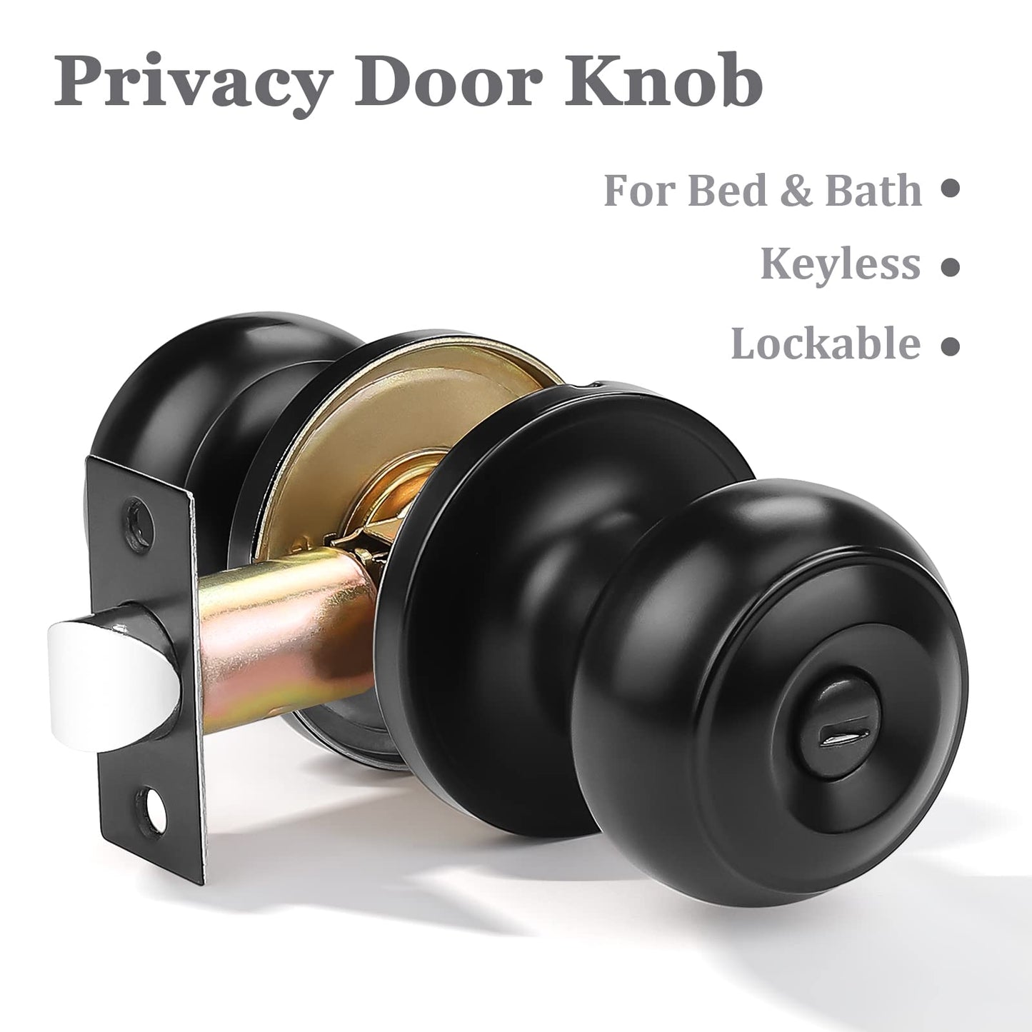 Probrico 10 Pack Round Privacy Door Knob(Thumb Turn Lock on The Inside), Keyless Doorknobs Interior/Exterior Lockset,Privacy Knobs for Bedroom/Bathroom,Black Modern Design Door Hardware