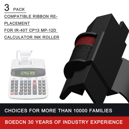 3 Pack Compatible Calculator Ribbon Replacement for Casio hr-100tm Ink IR-40T Calculator Ink Roller Compatible with Casio HR-100TM HR-170RC Canon P23-dhv CP13 Sharp EL-1801V, Individually Sealed, B/R