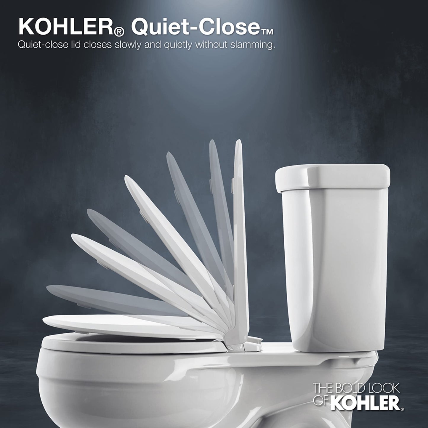 KOHLER K-4636-95 Cachet Elongated, Grip Tight Bumpers, Quiet-Close Release Hinges, Quick-Attached Hardware, No Slam Toilet Seat, Ice Grey