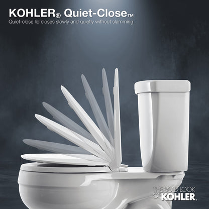 KOHLER K-4636-95 Cachet Elongated, Grip Tight Bumpers, Quiet-Close Release Hinges, Quick-Attached Hardware, No Slam Toilet Seat, Ice Grey