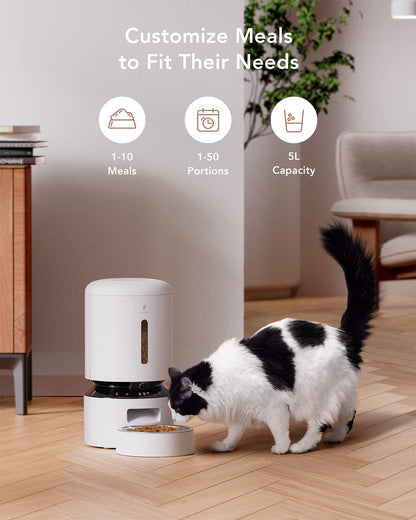 PETLIBRO Automatic Cat Feeder with Camera, 1080P HD Video with Night Vision, 5G WiFi Pet Feeder with 2-Way Audio, Low Food & Blockage Sensor, Motion & Sound Alerts for Cat & Dog Single Tray