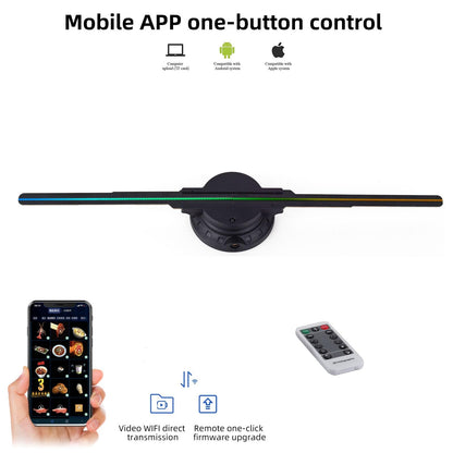 3D Hologram Fan, Hologram Fan Projector Screwless Led Lights with App and WiFi, HD LED 2000*1444PX Resolution, and Bluetooth for Bar, Shop, Halloween, Christmas(16.5 " (WiFi+remote control+Bluetooth)）