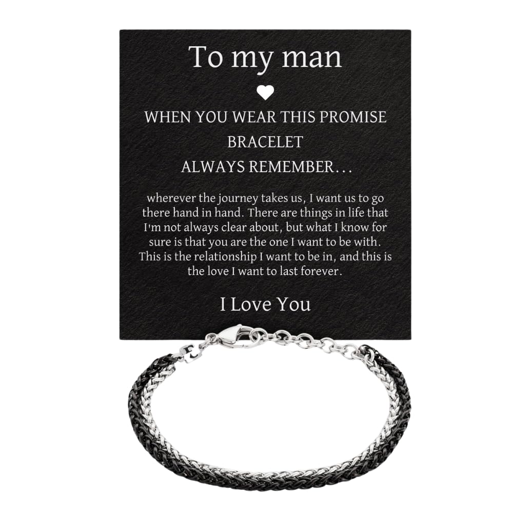 Galis Mens Bracelet - 7" Stainless Steel for Men, Non Tarnish Silver Plated Rope Chain Bracelets with Lobster Claw Clasp, To My Man Bracelets, Stylish Gifts for Dad, Husband, Boyfriend