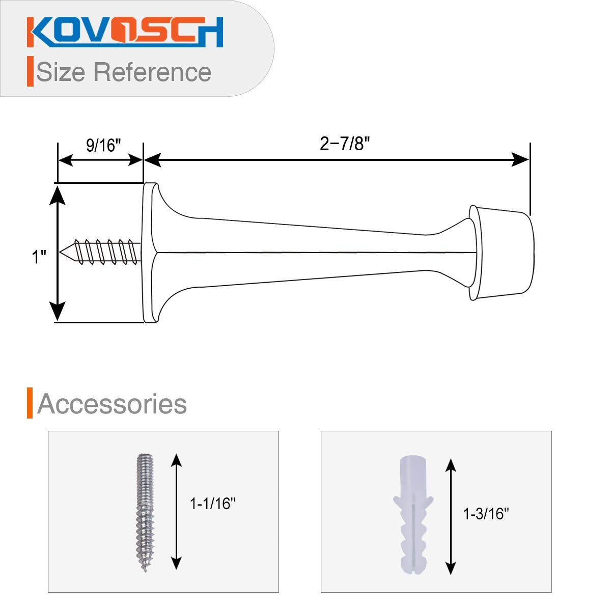 KOVOSCH 2 Pack Solid Rigid Door Stops - Heavy Duty Door Stoppers Wall Protector with Soft Rubber Tips, Satin Nickel