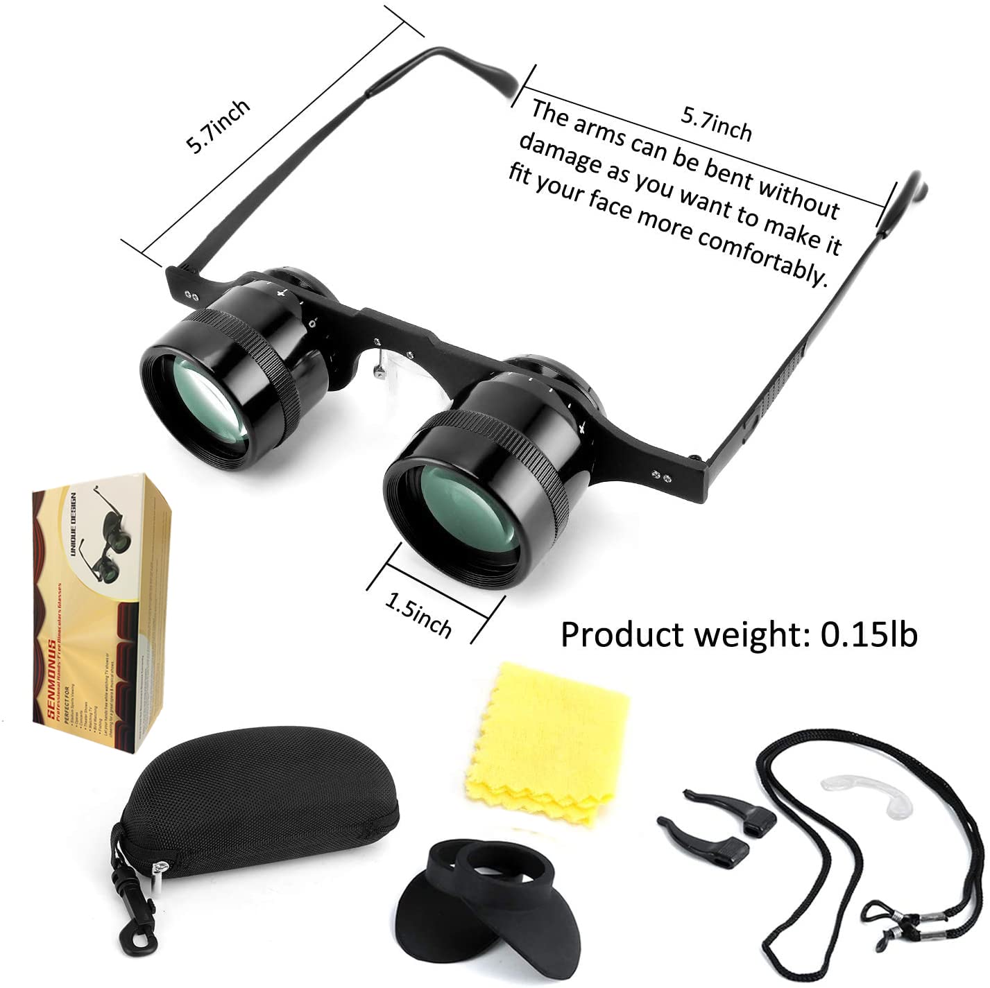 Professional Hands-Free Binocular Glasses for Fishing, Bird Watching, Sports, Concerts, Theater, Opera, TV, Sight Seeing, Hands-Free Opera Glasses for Adults (Green Film Optics)-Upgraded