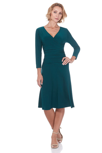 REKUCCI Women's Slimming 3/4 Sleeve Fit-and-Flare Crossover Tummy Control Dress (14, Hunter Green)