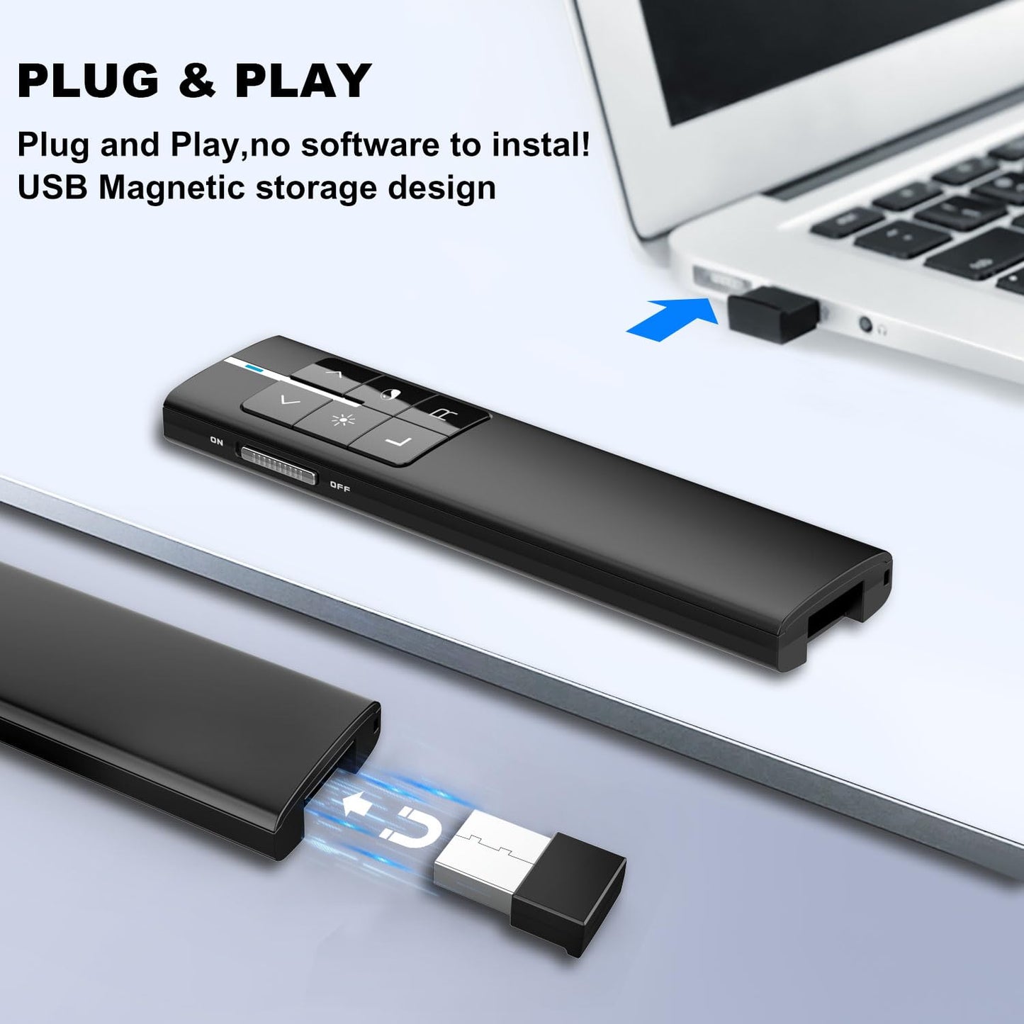 Norwii N99 Air Mouse Presentation Clicker with Pointer, Rechargeable Clicker for PowerPoint presentations, PowerPoint Clicker, Presentation Remote, Wireless Presenter, Handle Mouse - Black