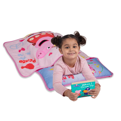 NoJo Peppa Pig I'm so Happy Toddler Nap Mat - Includes Attached Pillow and Fleece Blanket