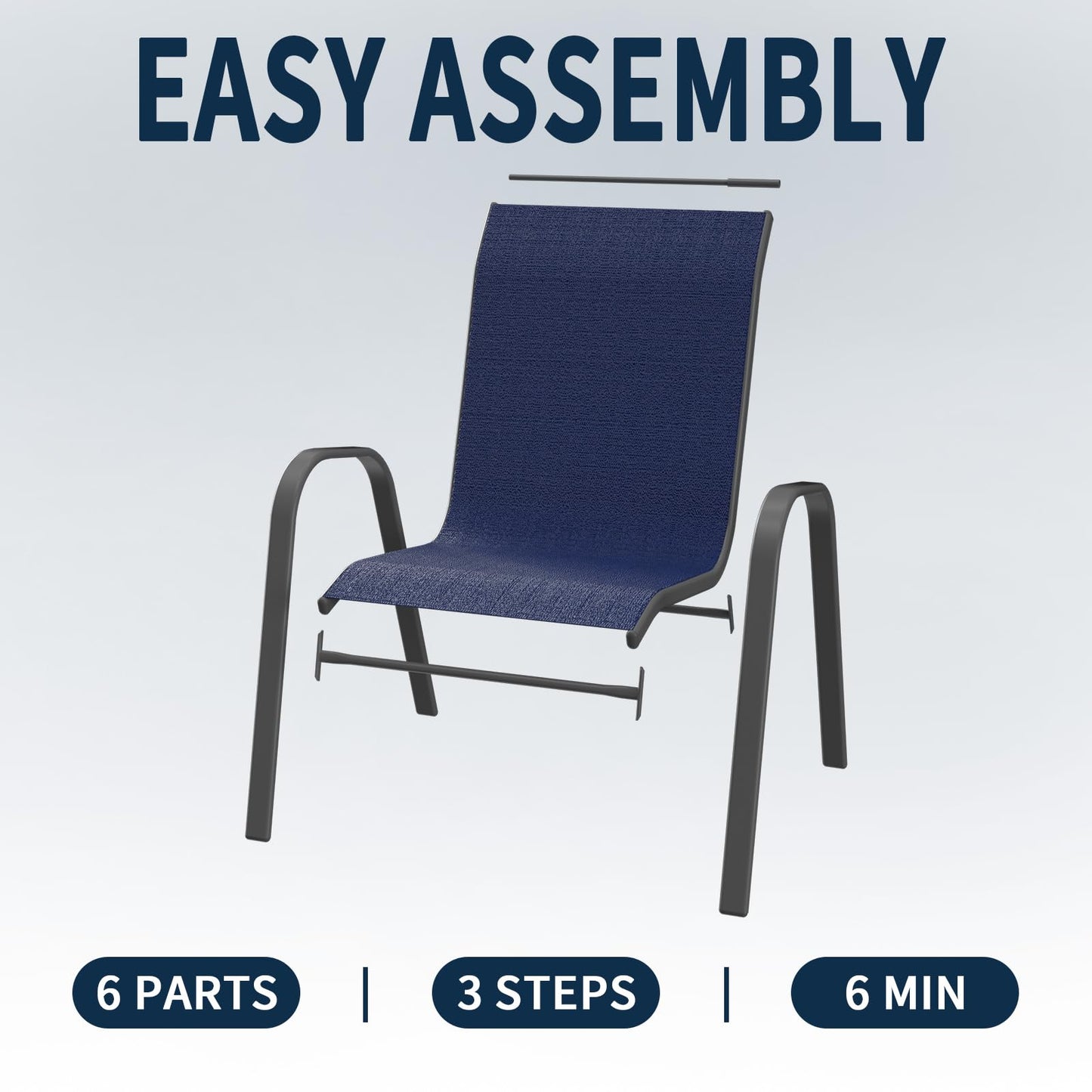 Amopatio Patio Chairs Set of 4, Outdoor Stackable Dining Chairs for All Weather, Comfortable Breathable Garden Outdoor Furniture for Backyard Deck, Blue