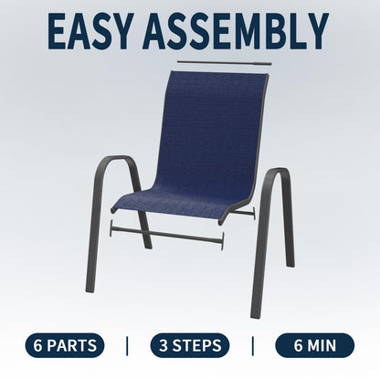 Amopatio Patio Chairs Set of 4, Outdoor Stackable Dining Chairs for All Weather, Comfortable Breathable Garden Outdoor Furniture for Backyard Deck, Blue