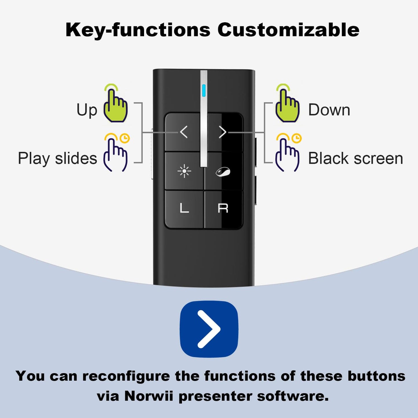 Norwii N99 Air Mouse Presentation Clicker with Pointer, Rechargeable Clicker for PowerPoint presentations, PowerPoint Clicker, Presentation Remote, Wireless Presenter, Handle Mouse - Black