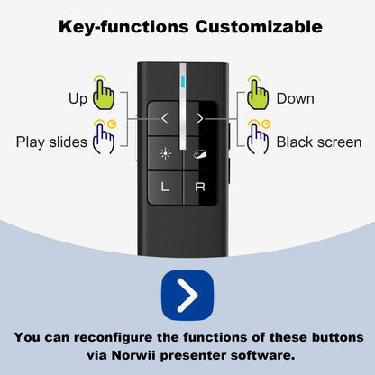 Norwii N99 Air Mouse Presentation Clicker with Pointer, Rechargeable Clicker for PowerPoint presentations, PowerPoint Clicker, Presentation Remote, Wireless Presenter, Handle Mouse - Black
