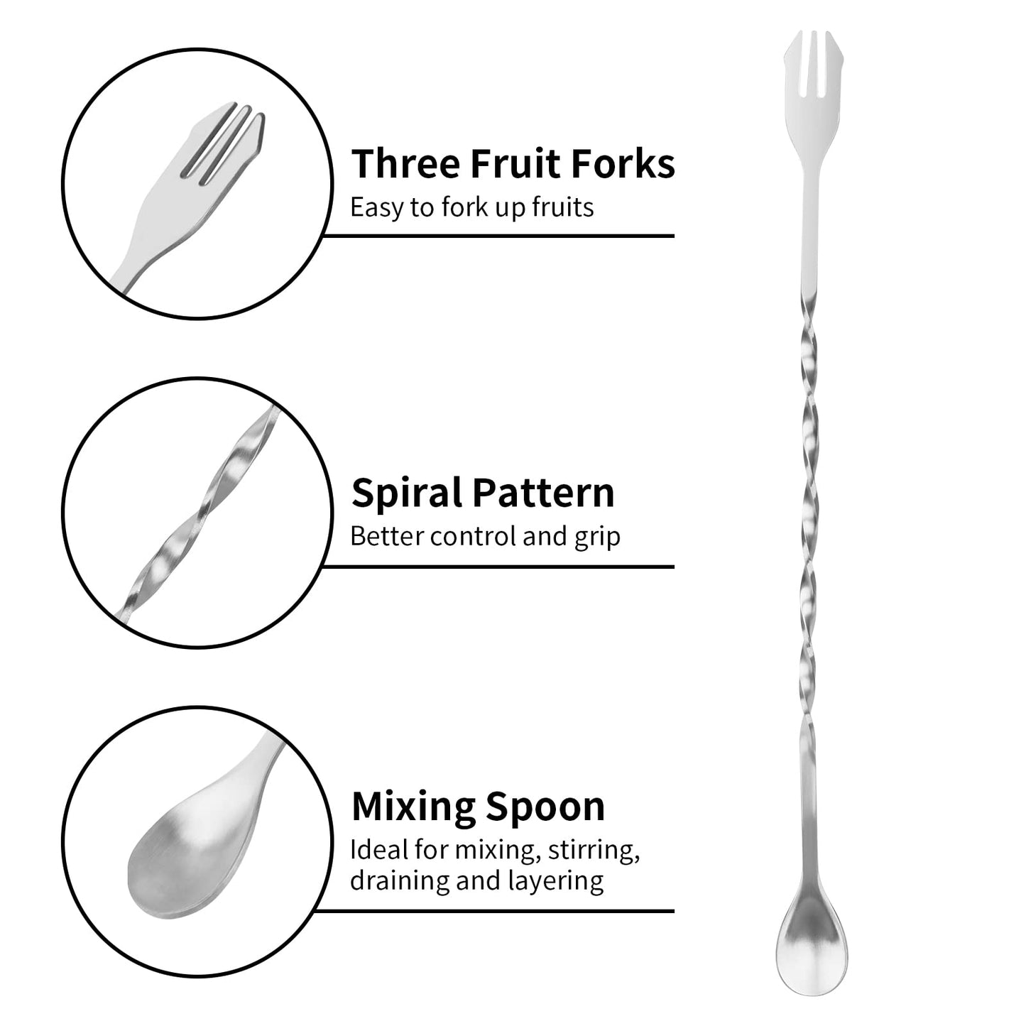 Muddler for Cocktails Bar Spoon - Vaincre 2PCS 9" Muddler and 10” Mixing Spoon Cocktail Mixing Stirrer, Stainless Steel Bar Accessories Tools Long Drink Stirrer Bartender Gifts for Mojitos Drinks