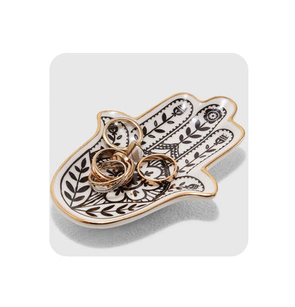 MADE BY LUCKY Jewelry Trinket Ring Dish Ceramic Hamsa Evil Eye Hand of Fatima Holder Key Ashtary Trinket Plate Bowl Small Boho Home Decorative Cute Decor Jewelry Tray Dish Gift Mom Brithday