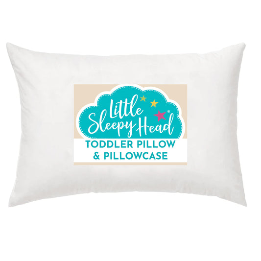 Little Sleepy Head Toddler Pillow with Pillowcase 13x18 - Kids Pillow for Sleeping - Toddler Pillow - Better Neck Support Ergonomic Pillow and Toddler Pillowcase - Best Pillows for Kids (White)