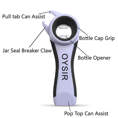 OYSIR 5 in 1 Lids off Jar Opener, Bottle Opener, Ideal For Women, Kids, Seniors - for Multipurpose Kitchen Tool, Easy open. White