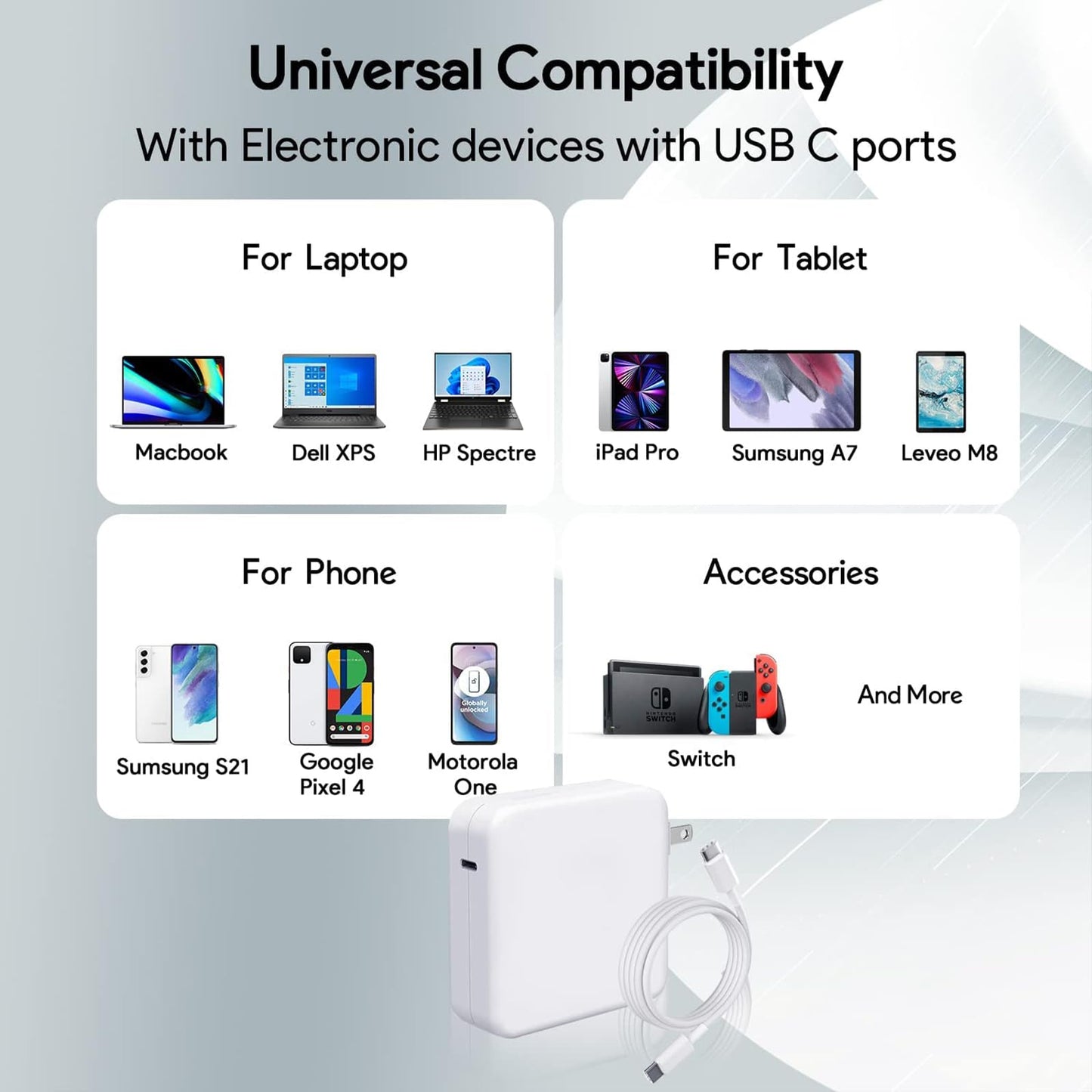 Mac Book Pro Charger - 96W USB C Charger Fast Charger for USB C Port MacBook pro & MacBook Air, ipad Pro, Samsung Galaxy and All Type C Device, 6.6 ft USBC Cable Included