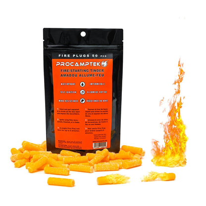 Procamptek Fire Plugs 100% Waterproof Fire Starter for Emergencies, Survival, Campfire, Fire Pits, Grills | Burns 5+ Minutes, All Natural, Non-Toxic (50 Fire Plugs)