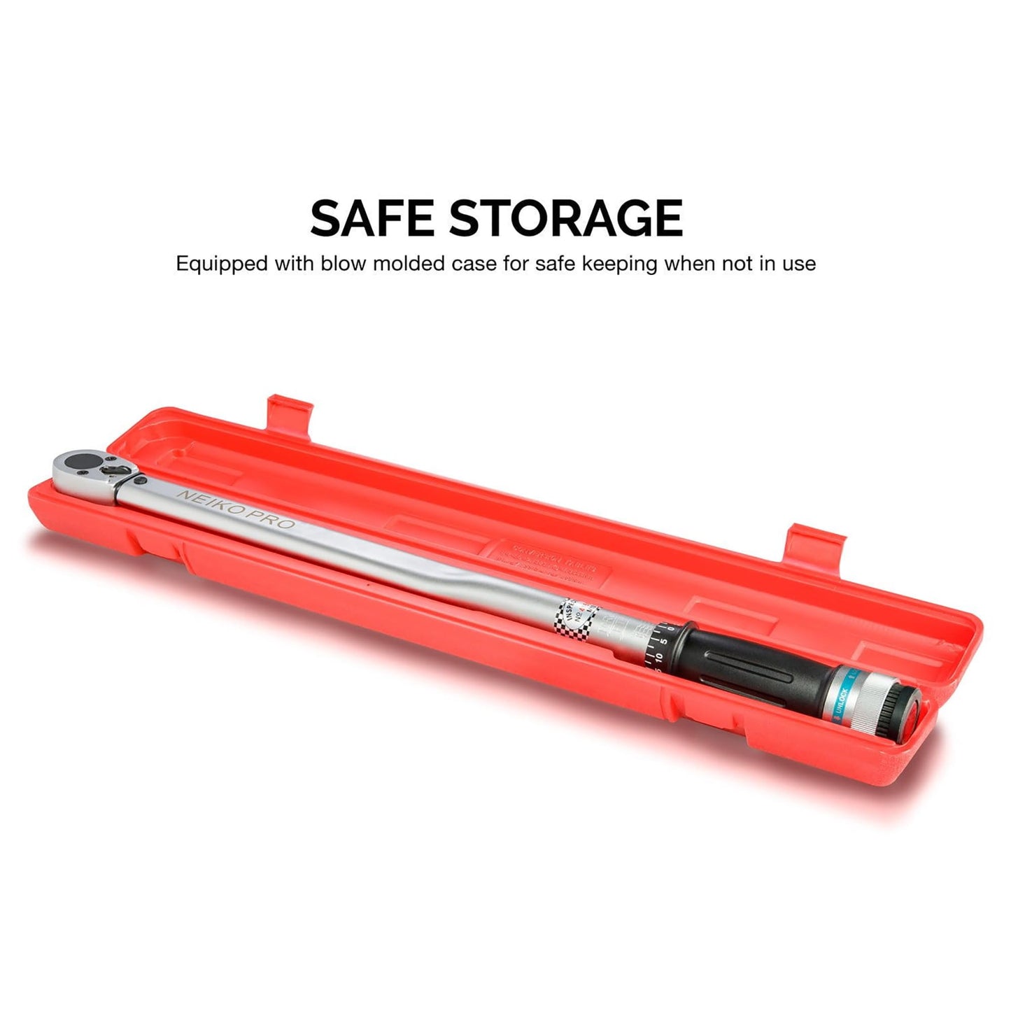 Neiko PRO 03709B 1/2-Inch-Drive Torque Wrench, 25-Inch Adjustable Click Torque Wrench, Made with Chrome Vanadium CrV Steel, SAE