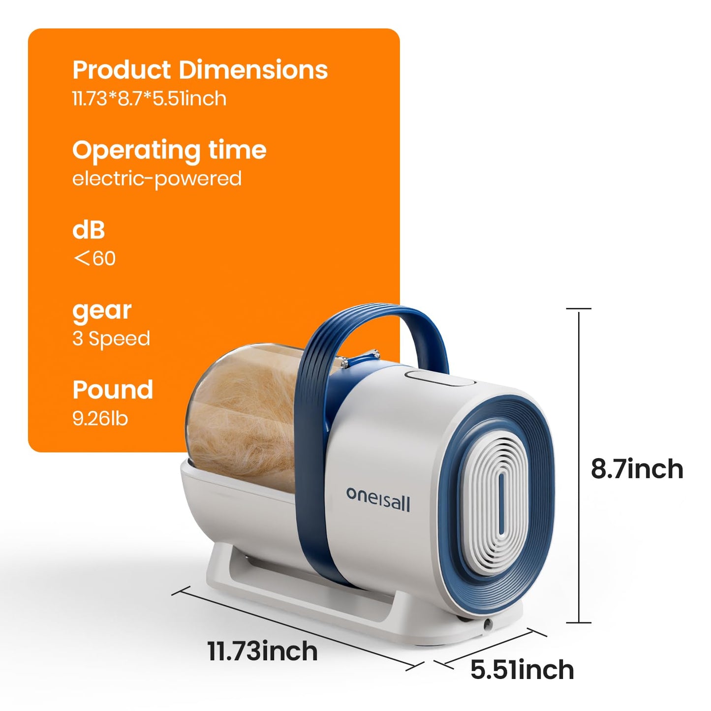 oneisall Dog Grooming Vacuum, Pet Grooming Vacuum with Clipper Nail Grinder, 1.5L Dust Cup Dog deshedding Vacuum Brush with 7 Pet Grooming Tools for Shedding Pet Hair, Home Cleaning