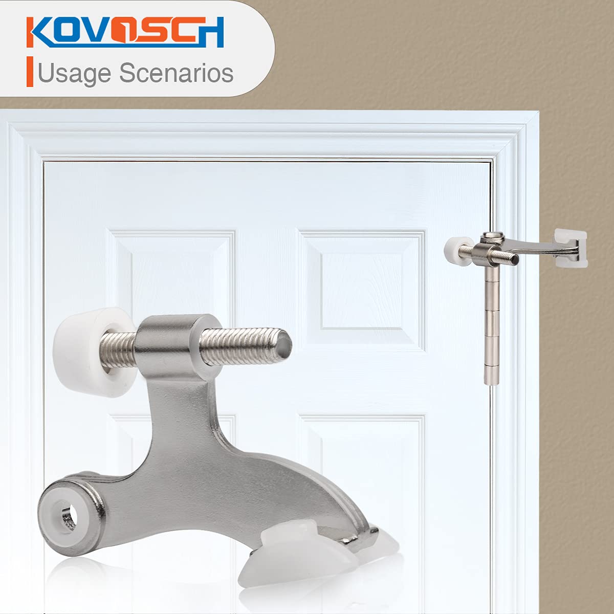 KOVOSCH 2 Pack Hinge Pin Door Stopper Brushed Satin Nickel - Adjustable Heavy Duty Hinge Pin Door Stop with White Rubber Bumper Tips