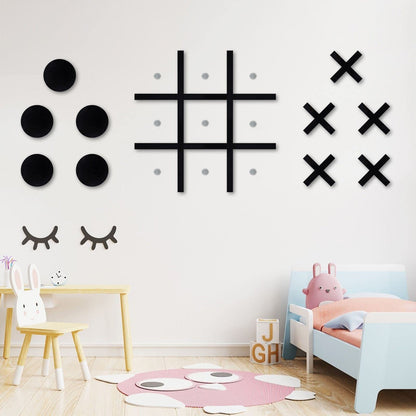 Magnetic Tic Tac Toe Wall-Mount Game,Game Room Decor,Hallway Decor,Playroom Decor,Modern Wall Decals for Kids Room,Classroom&Offices,Best Gift for Family, Friends (Black)